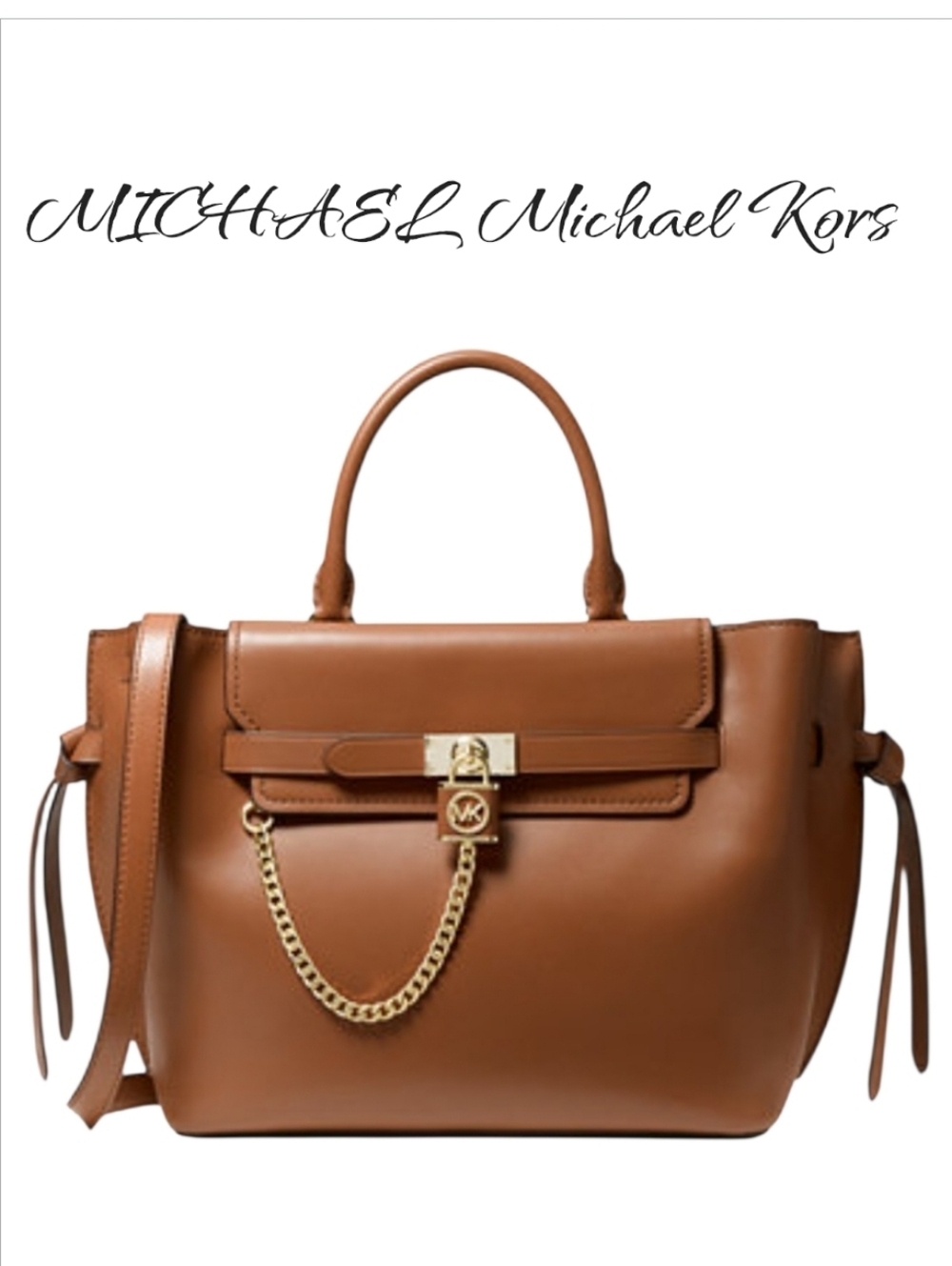 MICHAEL Michael Kors Hamilton Legacy Large Leather Belted Satchel Brown Gold NWT